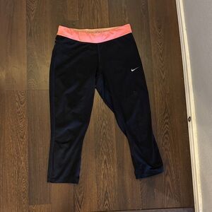 Nike Women's Black Leggings with Pink Waistband